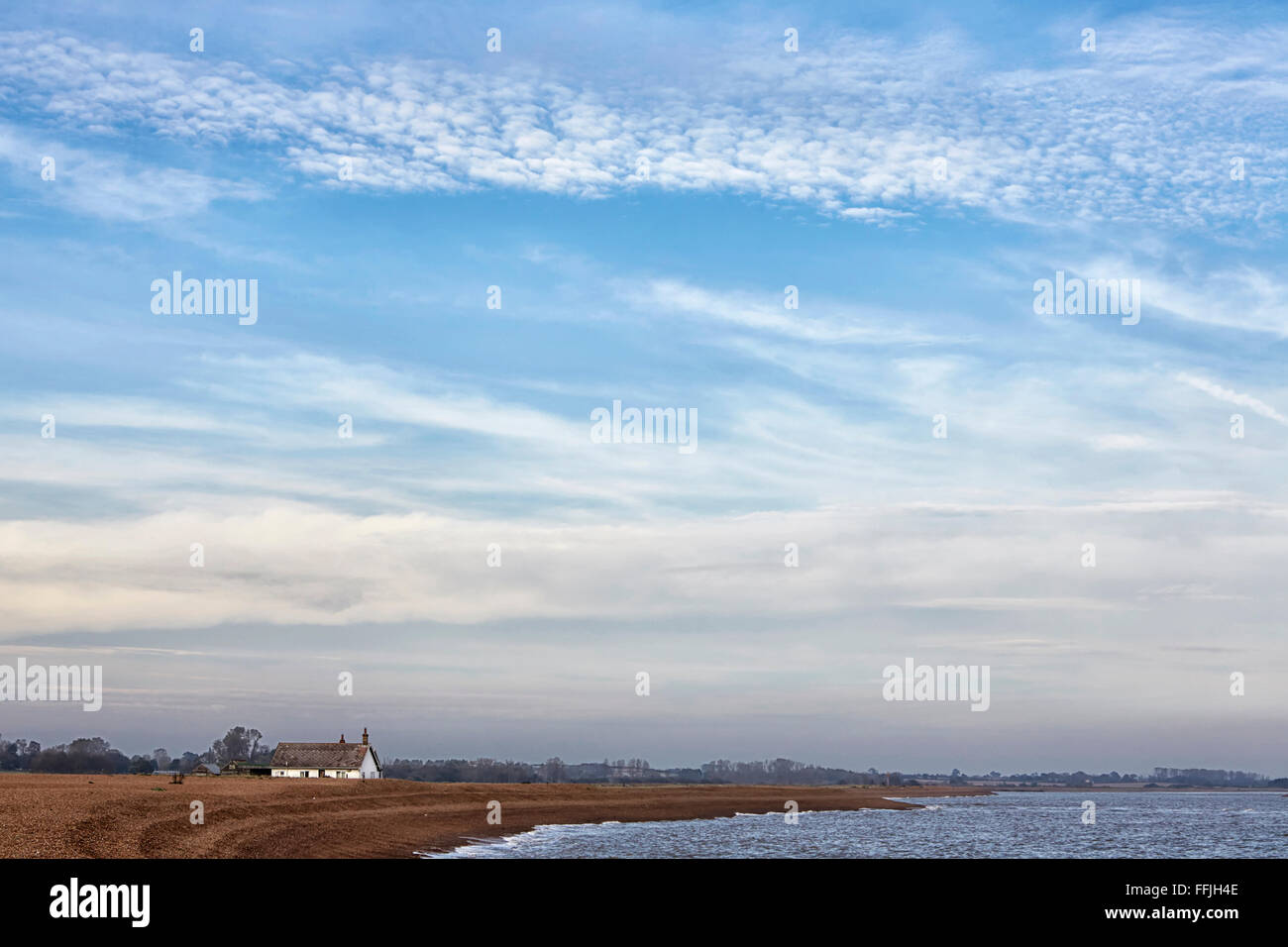 Schindel Suffolk Street Hütten Küste Weiler an der Mündung des Flusses Erz Alde und Orford Ness Stockfoto