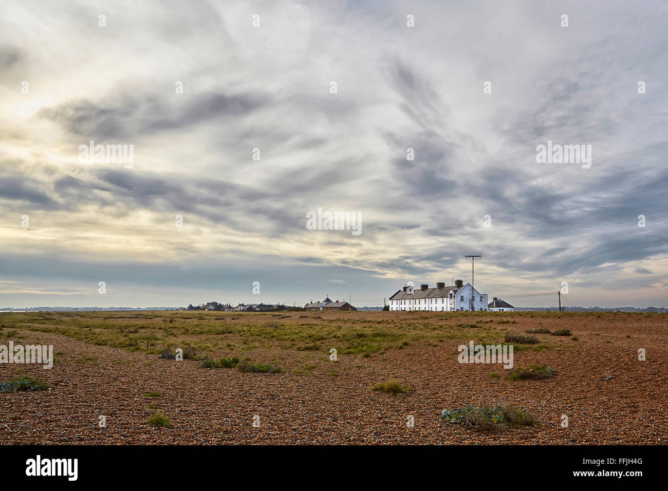 Schindel Suffolk Street Küstenwache Hütten Küste Weiler an der Mündung des Flusses Erz Alde und Orford Ness Stockfoto