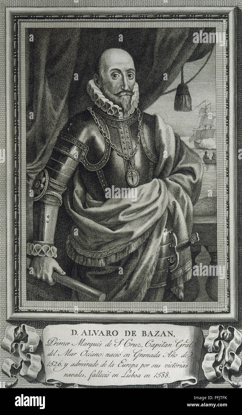 Alvaro de Bazan, 1. Marquis von Santa Cruz de Mudela (1526-1588). Spanische Admiral. Porträt. Gravur. Stockfoto