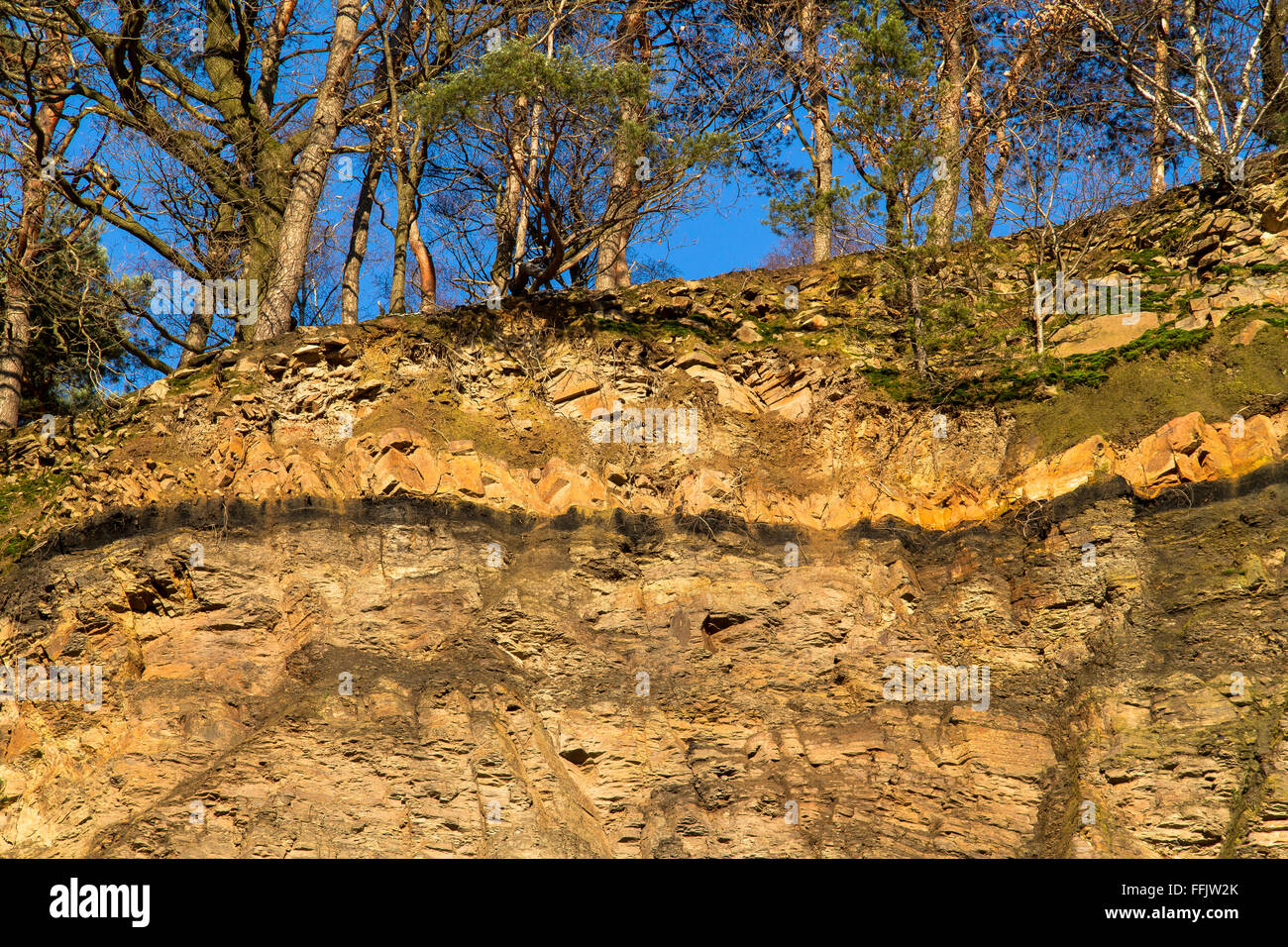 Europa, Deutschland, Ruhrgebiet, Witten, am Steinbruch Duenkelberg eine Kohleschicht ist sichtbar Stockfoto