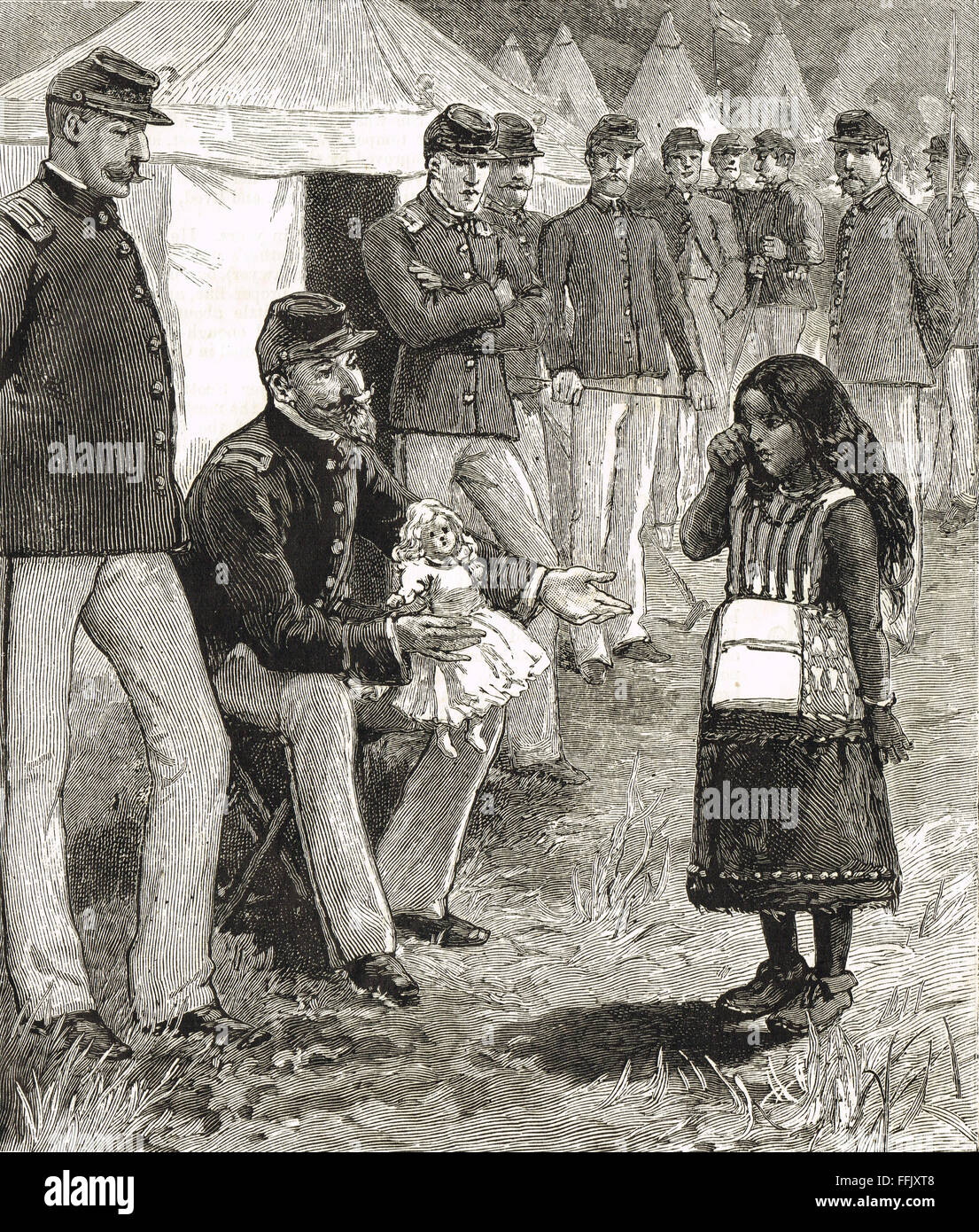 Die amerikanischen Ureinwohner Kind & eine Puppe, die einen Krieg beendet Stockfoto