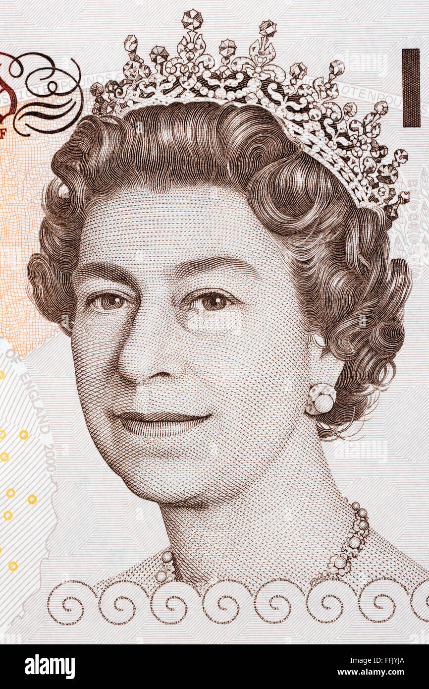 Königin Elizabeth II ein Portrait auf zehn Pfund Stockfoto