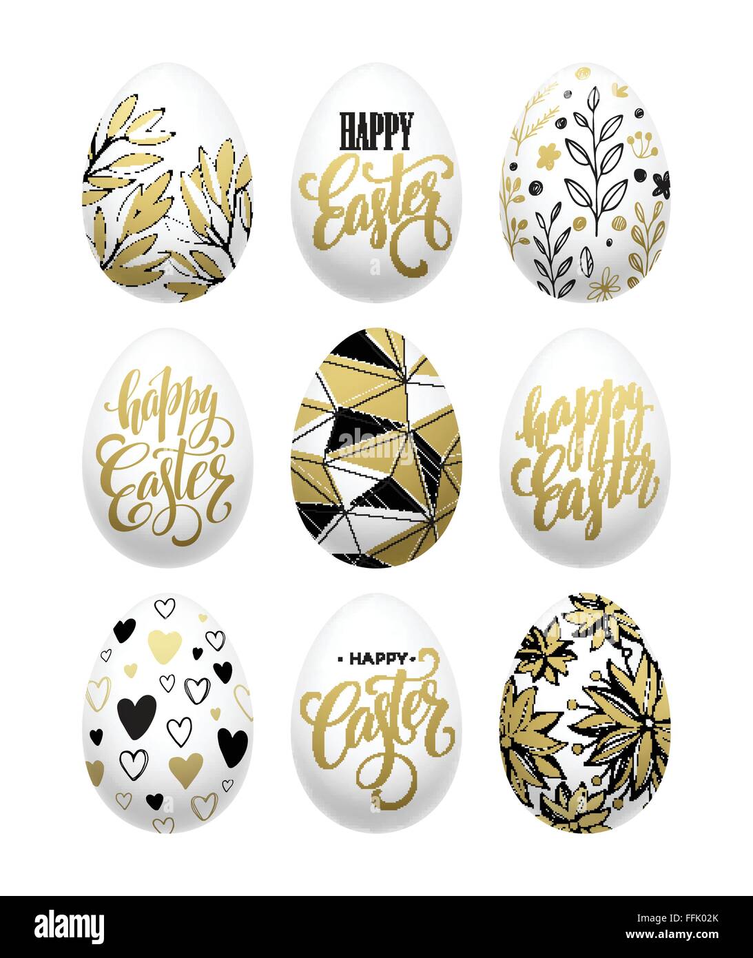 Frohe Ostern.  Kalligraphische Schrift goldene Ei Effekt. Vektor-illustration Stock Vektor