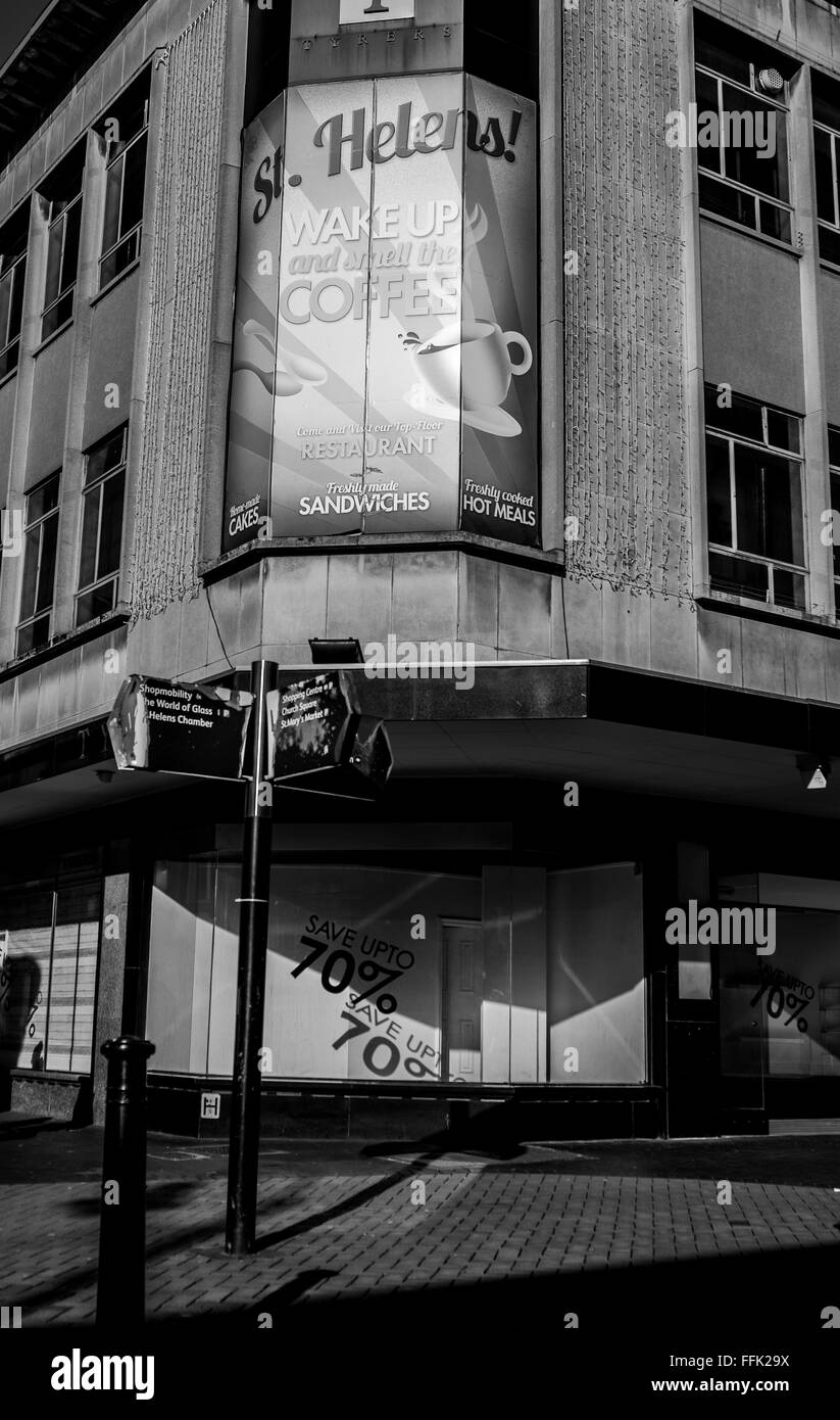 Tyrers Kaufhaus "St.Helens Wake up und Geruch des Kaffees" Stockfoto