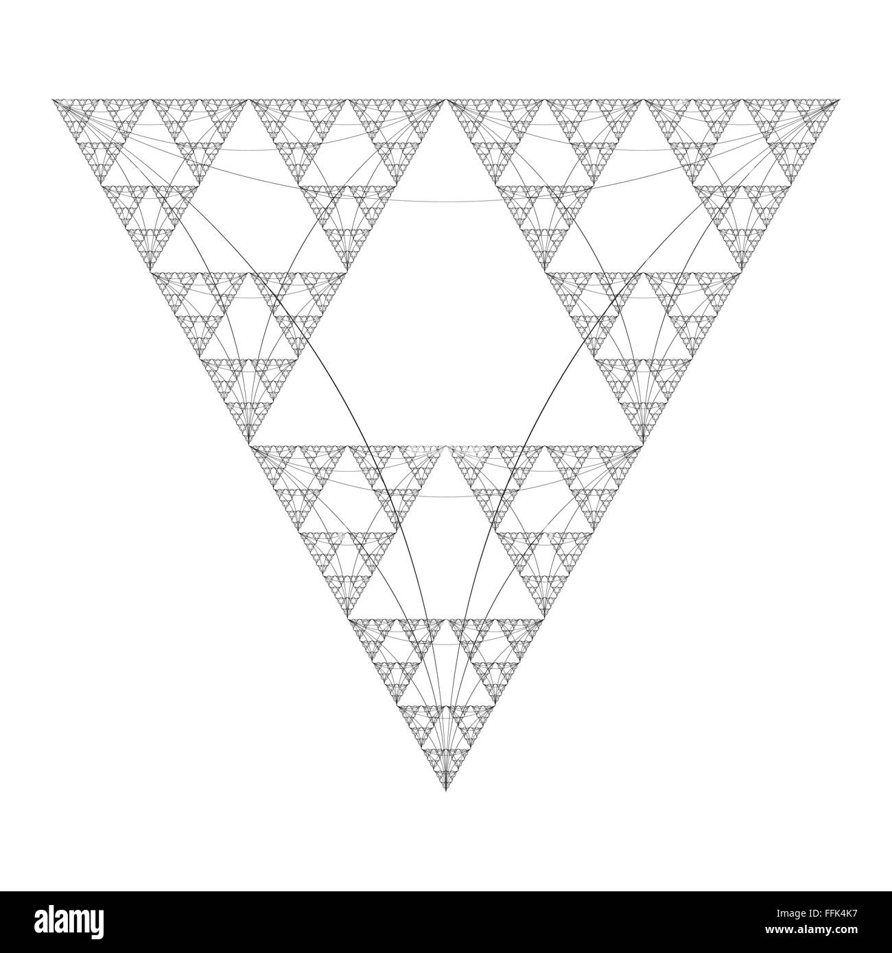 Vektor schwarze Farbe Dreieck sakrale Geometrie Fraktal abstrakte Dekoration Illustration weißen Hintergrund isoliert Stock Vektor