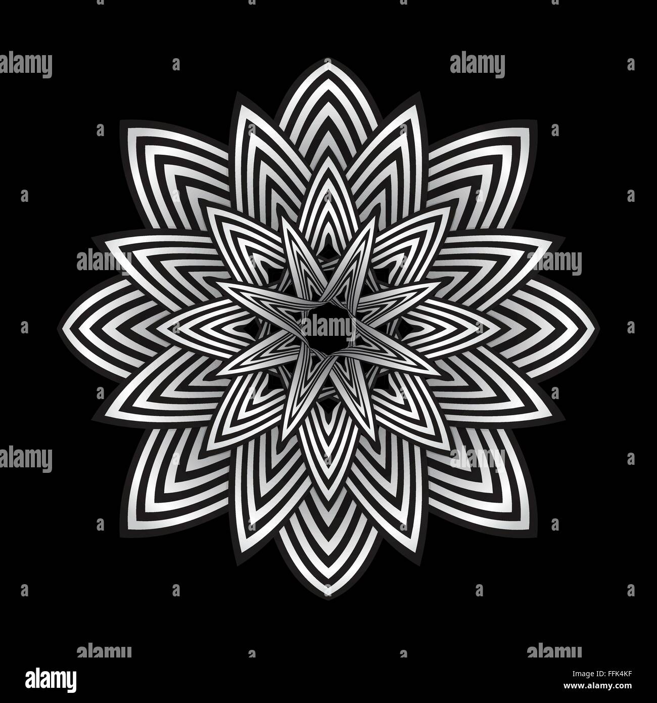 Vektor optische Kunst abstrakt Streifen Blume Dekoration isoliert schwarzen Hintergrund Stock Vektor