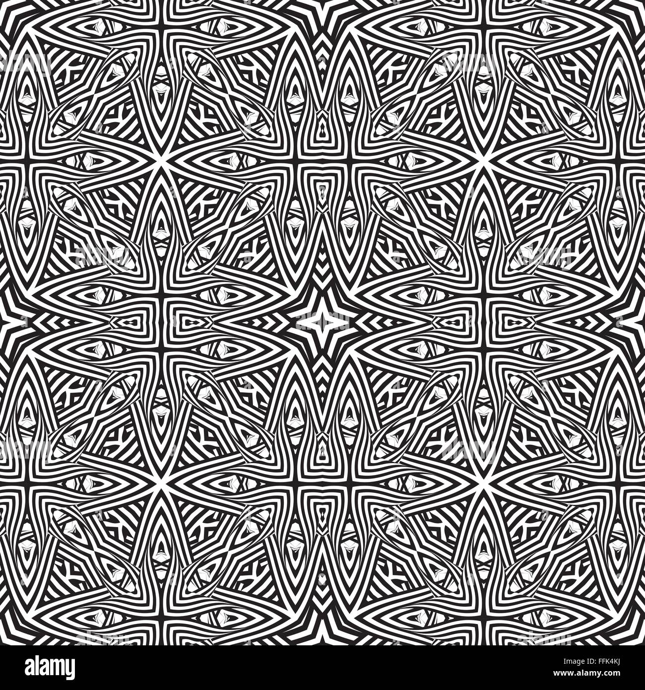 schwarze Farbe abstrakte Kunst der optischen Illusion Design Dekoration nahtlose Vektormuster weißen Hintergrund isoliert Stock Vektor