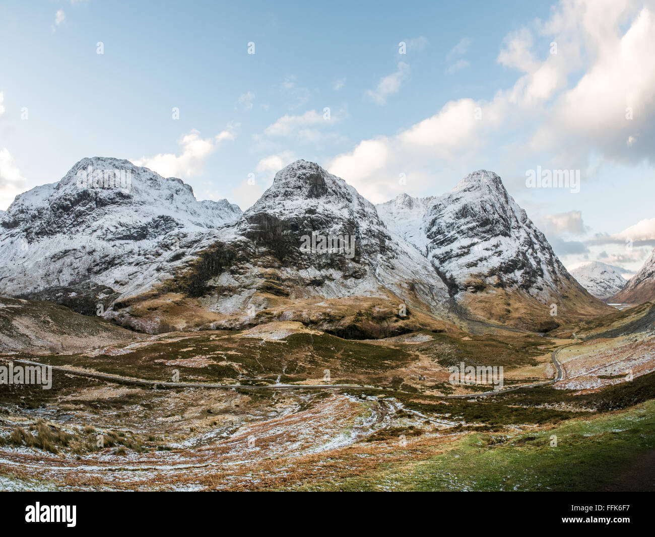 Winter in Glencoe, die drei Schwestern. Stockfoto