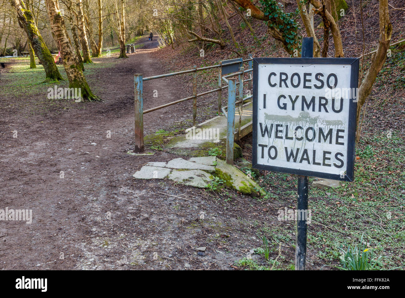 Die englischen/walisischen Grenzen an Offa es Dyke, in der Nähe von Knighton, Powys, Wales Stockfoto