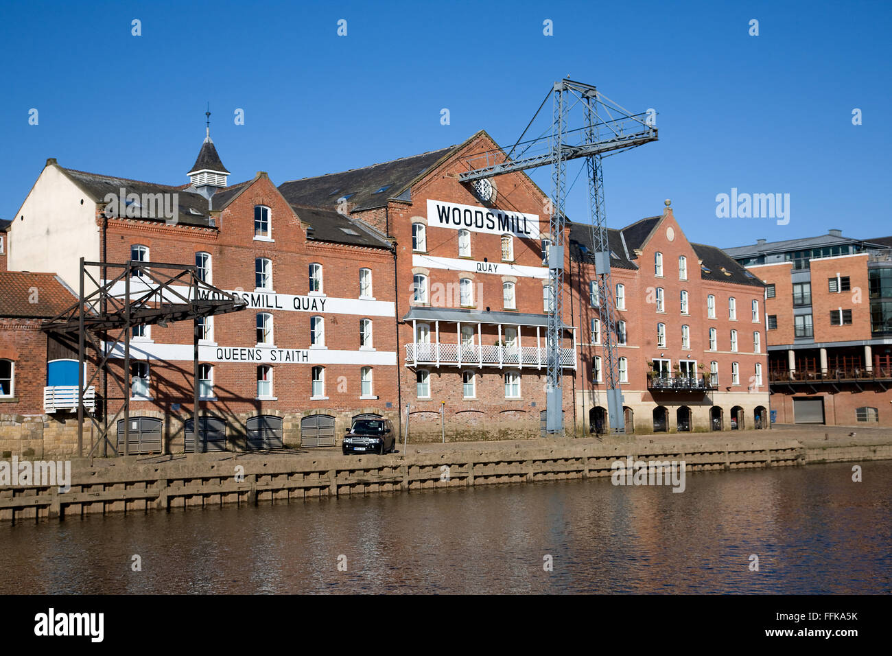 Woodsmil Quay, Fluss Ouse, York, Yorkshire, England Stockfoto