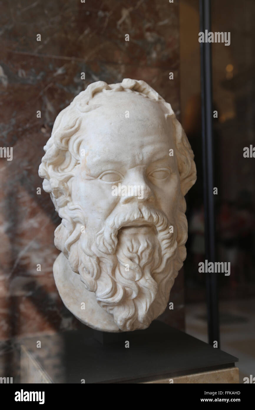 Sokrates (470/469-399 v. Chr.). Klassischer griechischer Philosoph. Büste des Sokrates. 1. Jh. v. Chr. Italien (?). Marmor. Louvre-Museum. Stockfoto