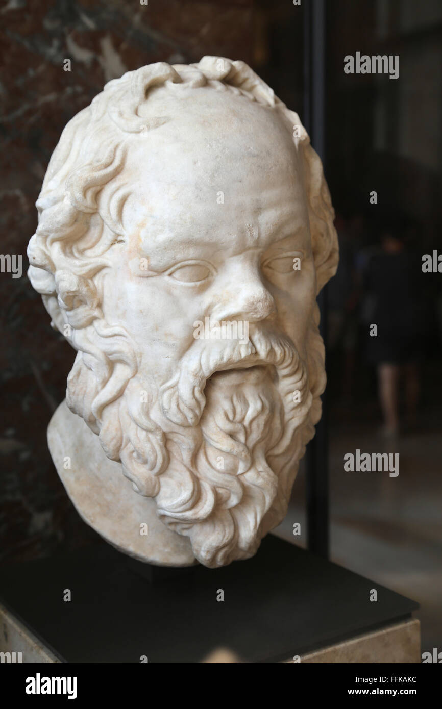 Sokrates (470/469-399 v. Chr.). Klassischer griechischer Philosoph. Büste des Sokrates. 1. Jh. v. Chr. Italien (?). Marbre. Louvre-Museum. Stockfoto