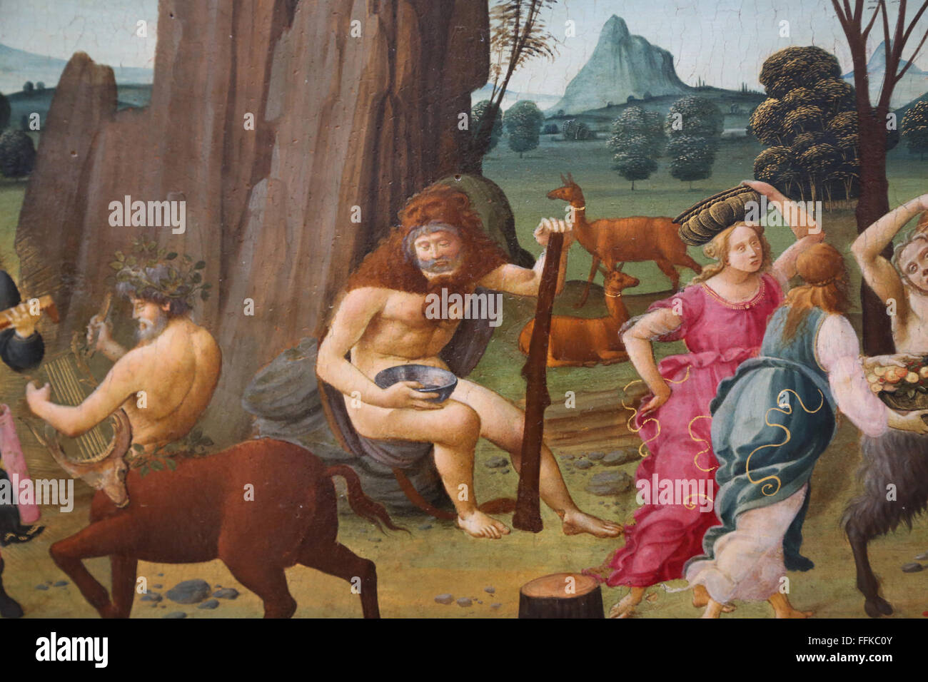 Die Hochzeit der Thetis und Peleus, 1490, von Bartolomeo di Giovanni (1465-1494). Herakles und Quiron Zentaur. Tempera auf Holz. Stockfoto