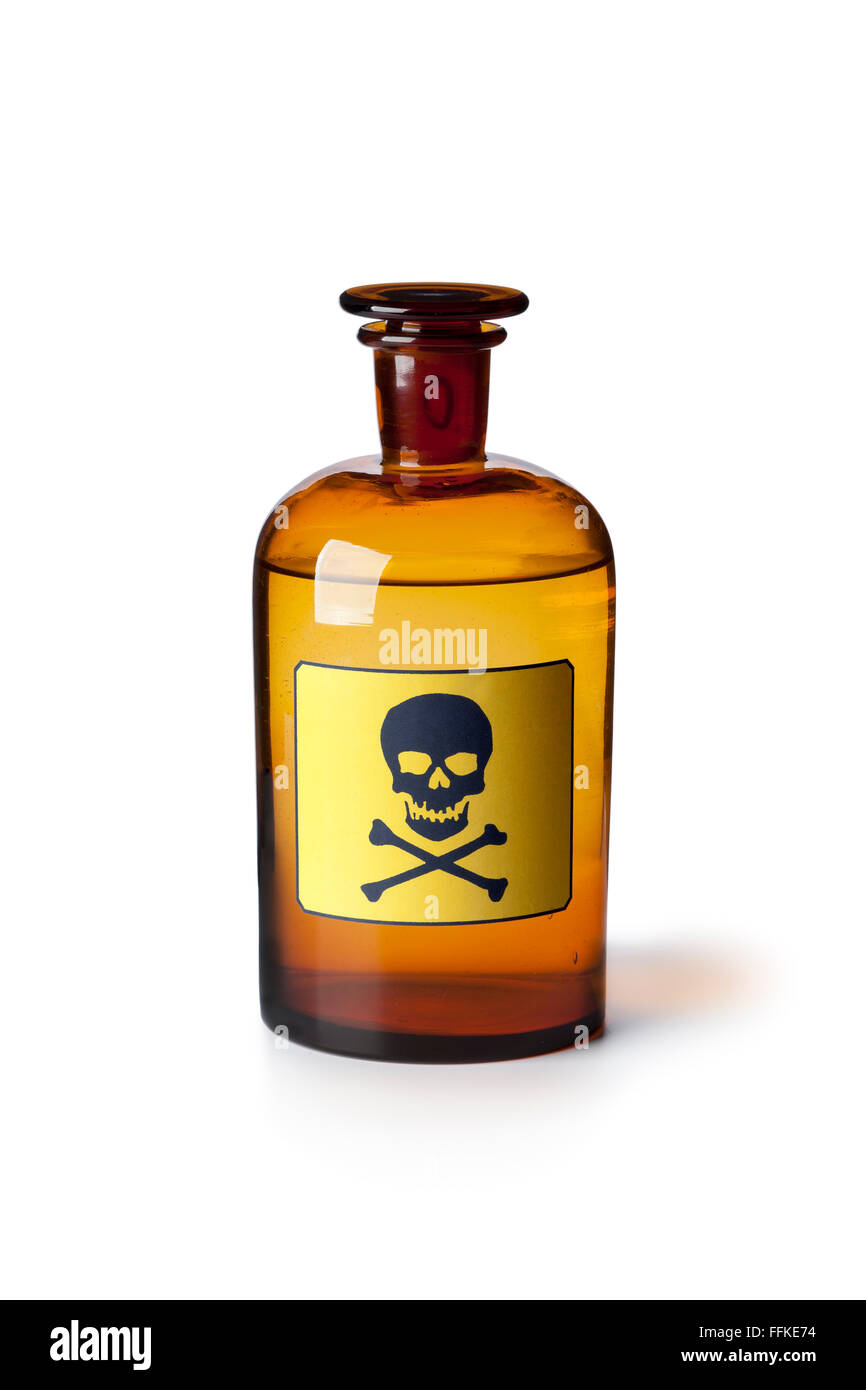Medizin-Flasche mit giftigen Flüssigkeit auf weißem Hintergrund Stockfoto