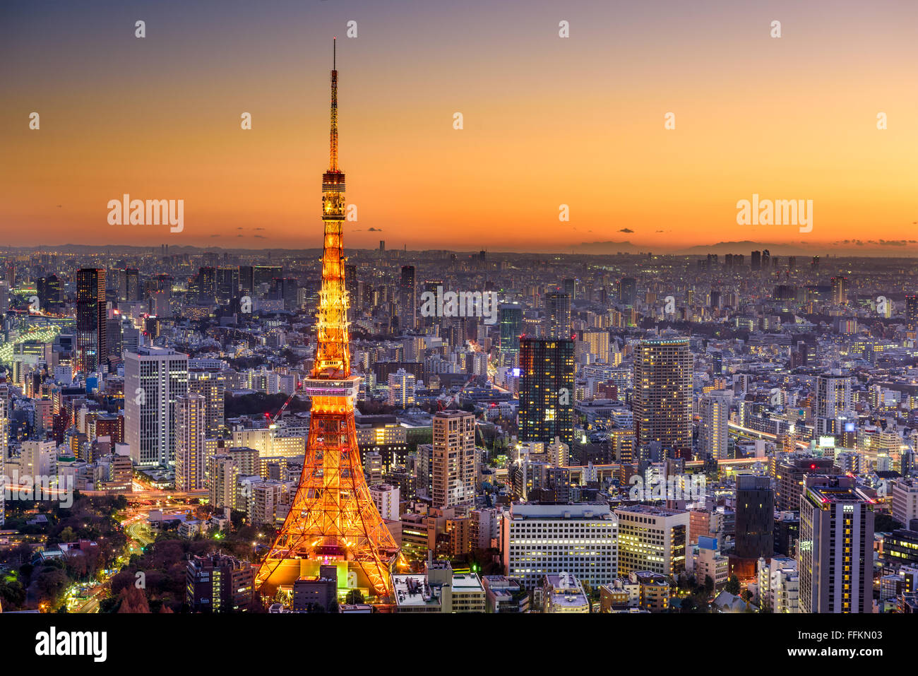 Tokyo, Japan Stadt Skyline in der Abenddämmerung. Stockfoto