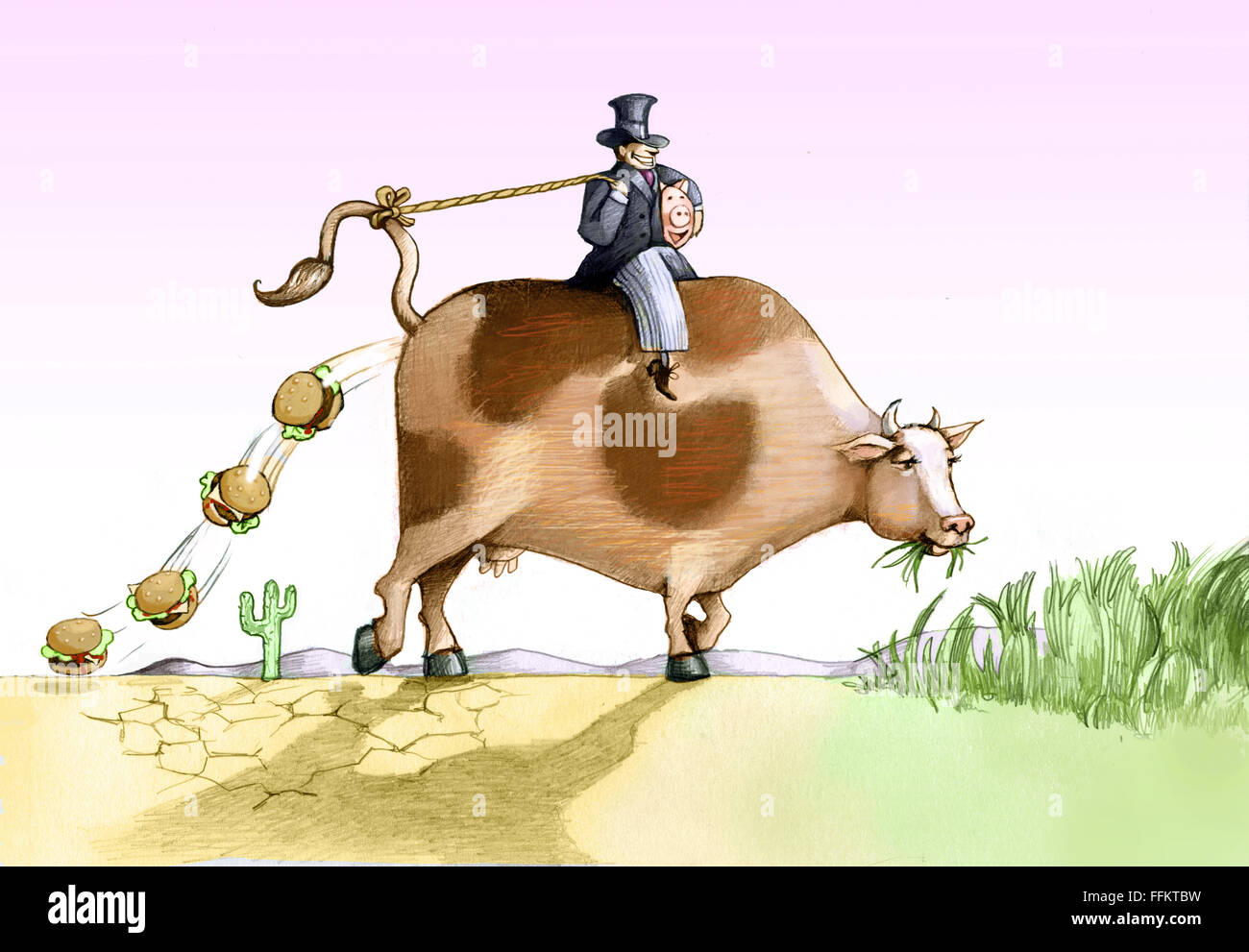 eine junge Kuh reiten eine Kuh Stockfoto