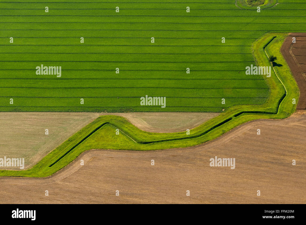 Luftbild, Entwässerungsgraben, Feld, grafische Landschaft, Groß Polzin, Ostsee, Mecklenburg-Vorpommern, Deutschland, Europa, Antenne Stockfoto