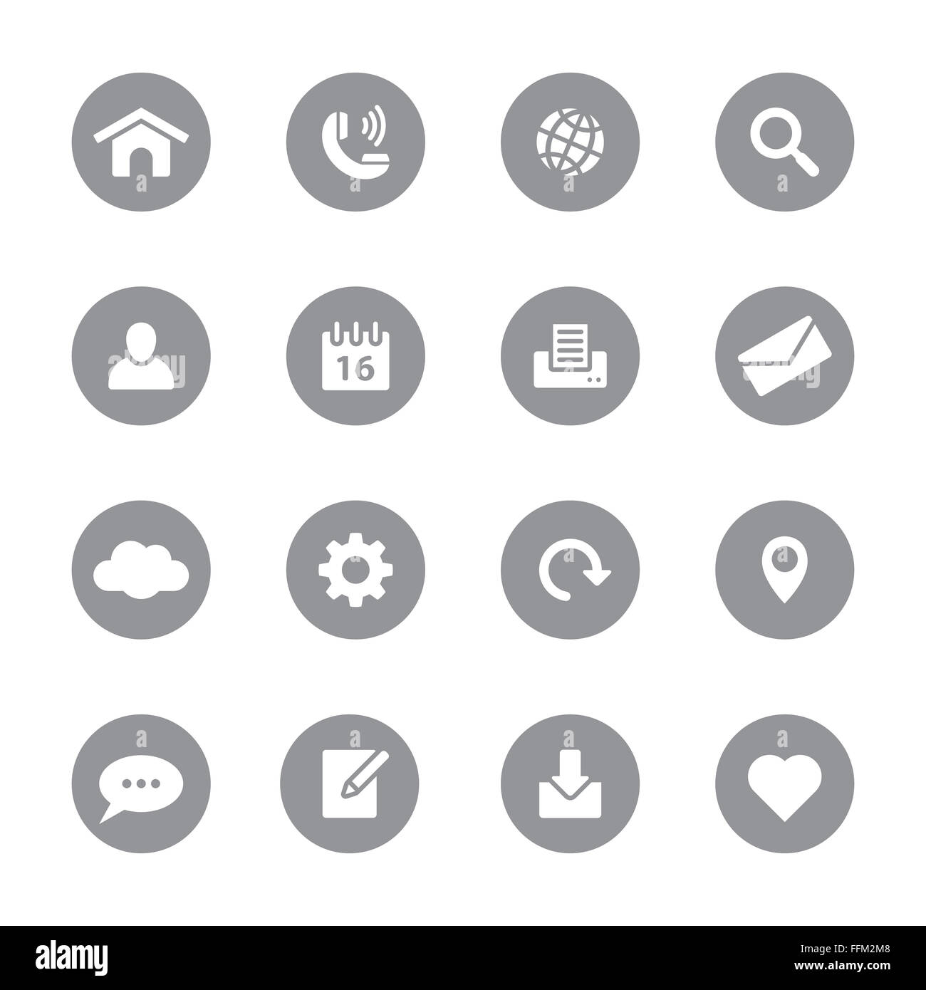 [JPEG] Web Icon set 1 auf grauen Kreis für Web-Design, User-Interface (UI), Infografik und mobilen Anwendungen (apps) Stockfoto