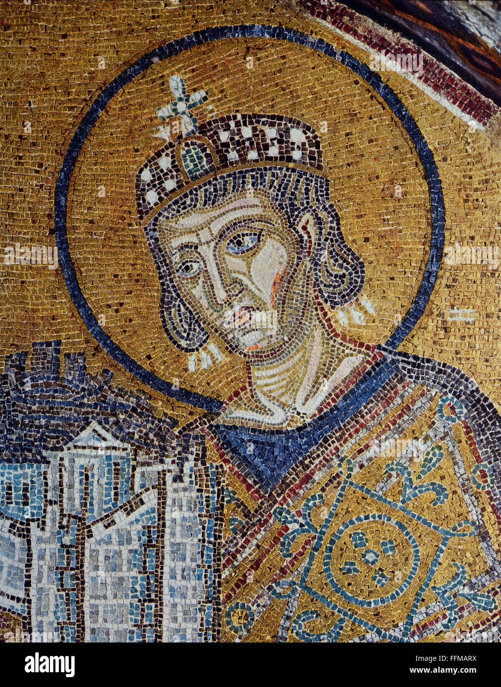 Constantine "der große" (Flavius Valerius Constantinus), ca. 280 - 22.5.337, Roman Emperor 25.7.306 - 2.5.337, Portrait, Mosaik, Hagia Sophia, Istanbul, 12. Jahrhundert, Detail, Stockfoto