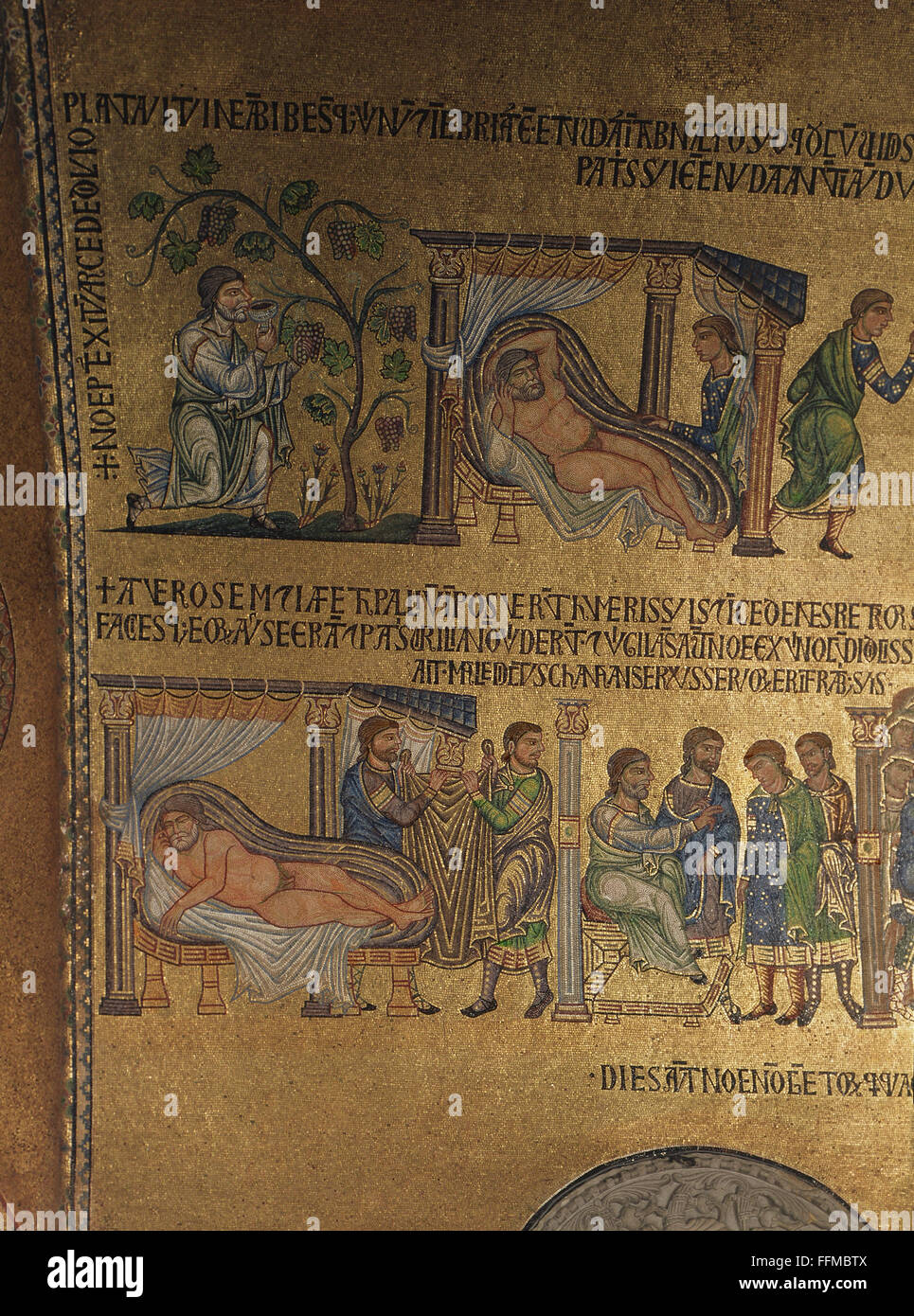 Bildende Kunst, religiöse Kunst, Mosaik, biblische Szene, Leben von Noah, Narthex, Markusdom, Venedig, 13. Jahrhundert, byzantinischen Stil, Bibel, Alte Testament, Buch Genesis, Religion, Religionen, Christentum, römisch-katholische Kirche, römisch-katholische, Architektur, Basilica di San Marco, Italien, Mittelalter, Menschen, historisch, historische, bildende Kunst, Kunst, Mosaik, Mosaiken, Szenen, Szene, Leben, Leben, Frau, Frauen, weiblich, Zusatz-Rechte-Clearenzen-nicht verfügbar Stockfoto