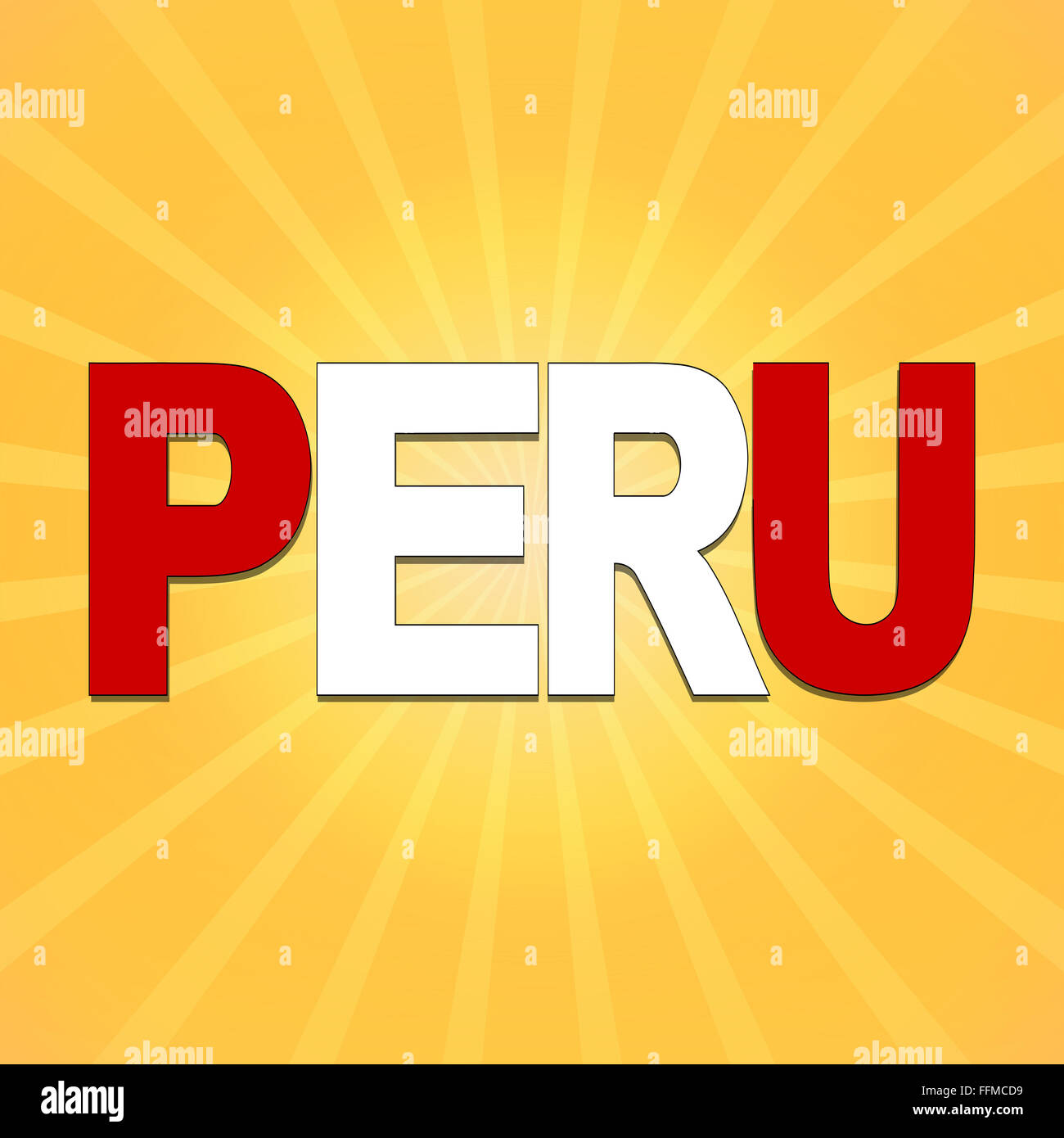 Peru-Flagge-Text mit Sunburst illustration Stockfoto