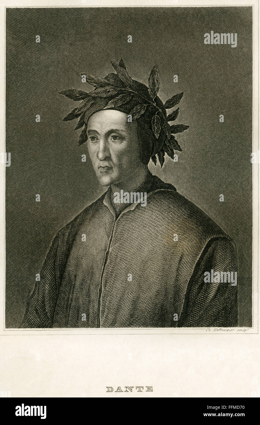 Dante Alighieri, italienischer Dichter und Philosoph, in Florenz geboren 1265, gestorben 1321 in Ravenna, Stahlstich, um 1850, Editorial-Use - Nur Stockfoto