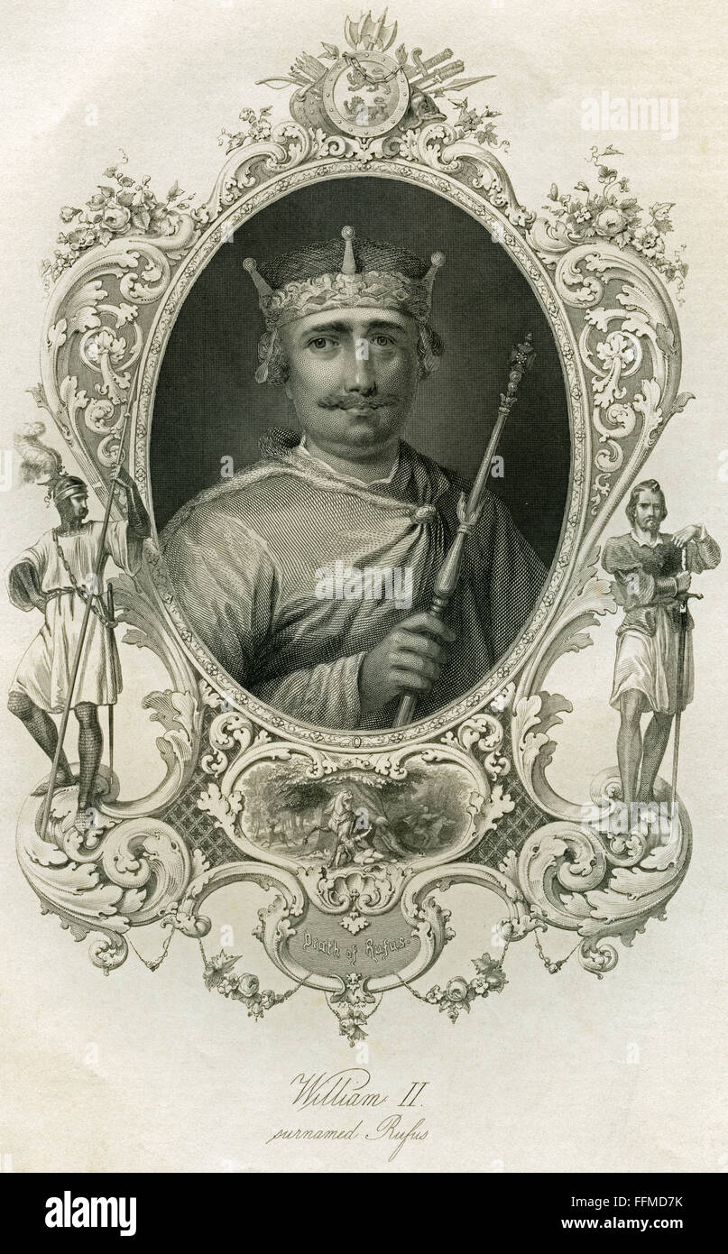 Wilhelm II., geboren 1056, gestorben 1100, König von England seit 1087, Stahl engravin aus der Zeit des 19. Jahrhunderts., Editorial-Use - Nur Stockfoto