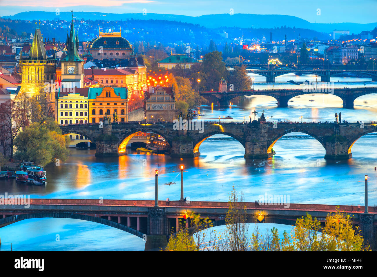 Prag, Panoramablick auf der Karlsbrücke und alte Townl. Tschechische Republik Stockfoto