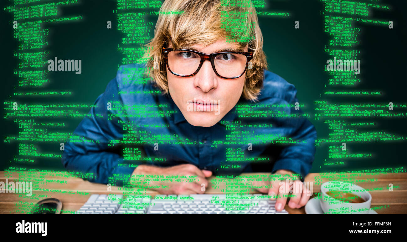 Zusammengesetztes Bild der Hipster Geschäftsmann Betrachtung der Kamera Stockfoto