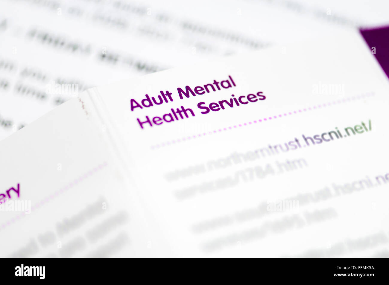Verzeichnis der Erwachsenen psychiatrischen Diensten für Nordirland. Stockfoto