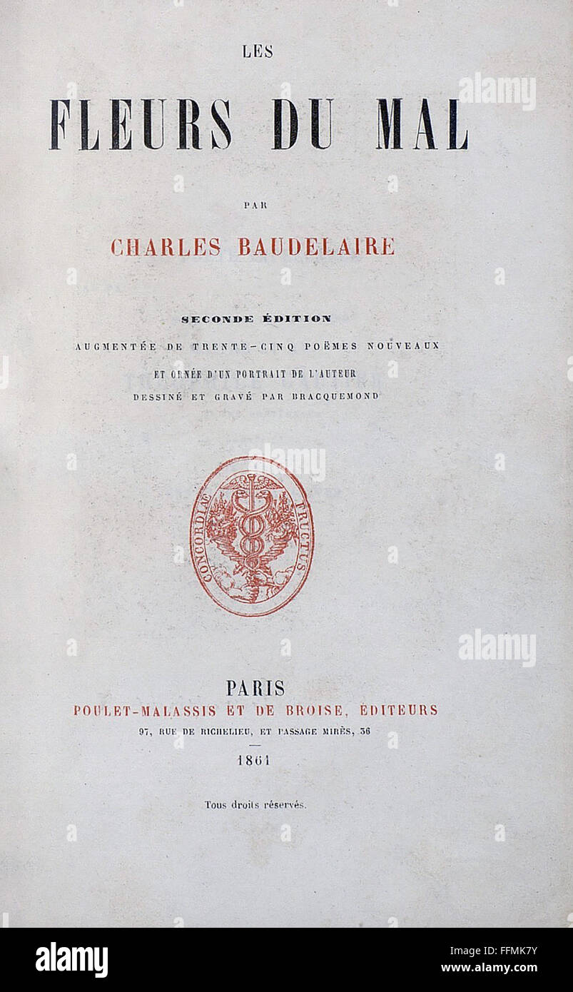 Literatur, Titel und Titelseite, 'Les Fleurs du Mal', von Charles Baudelaire, 2. Auflage, Paris, 1861, zusätzliche-Rechte-Clearences-nicht verfügbar Stockfoto