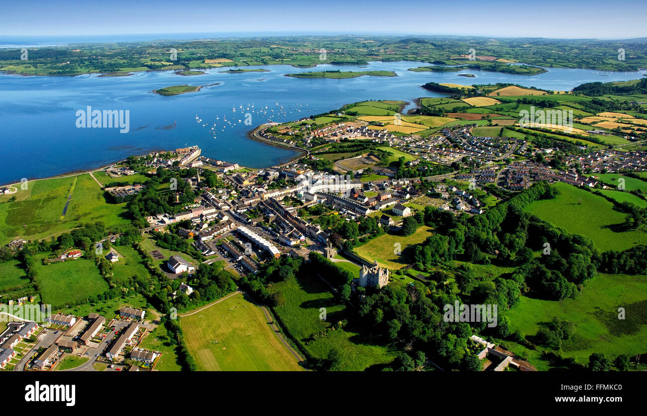 Luftaufnahmen von Killyleagh und Strangford Lough, Nord Irland schloss Stockfoto