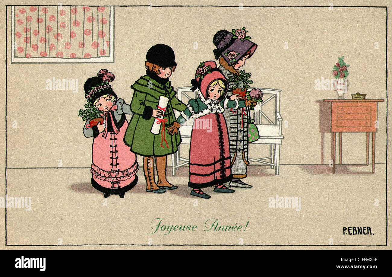 Joyeuse Année!  -Alte Ansichtskarte - 1900 Stockfoto