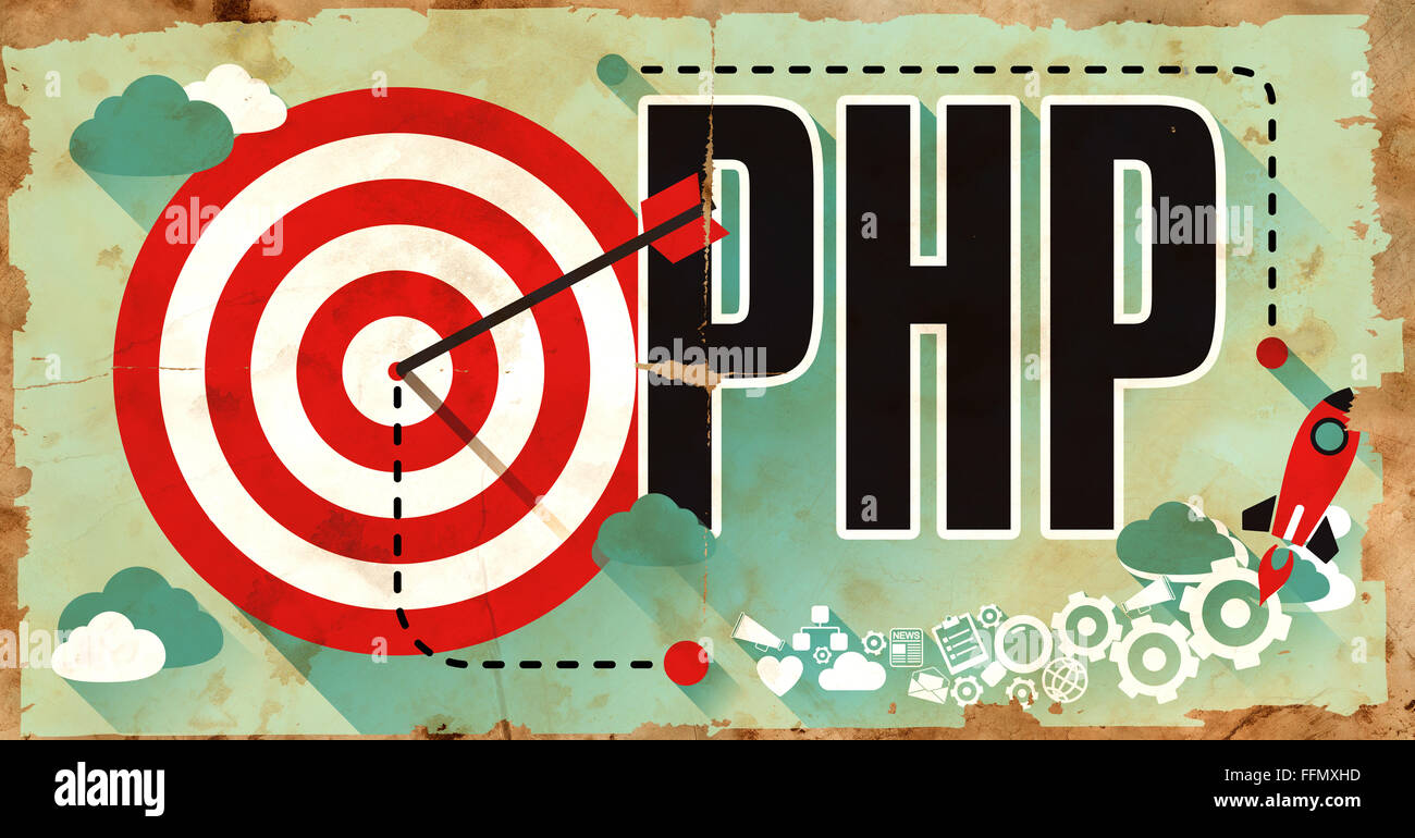 PHP auf Grunge-Plakat. Stockfoto