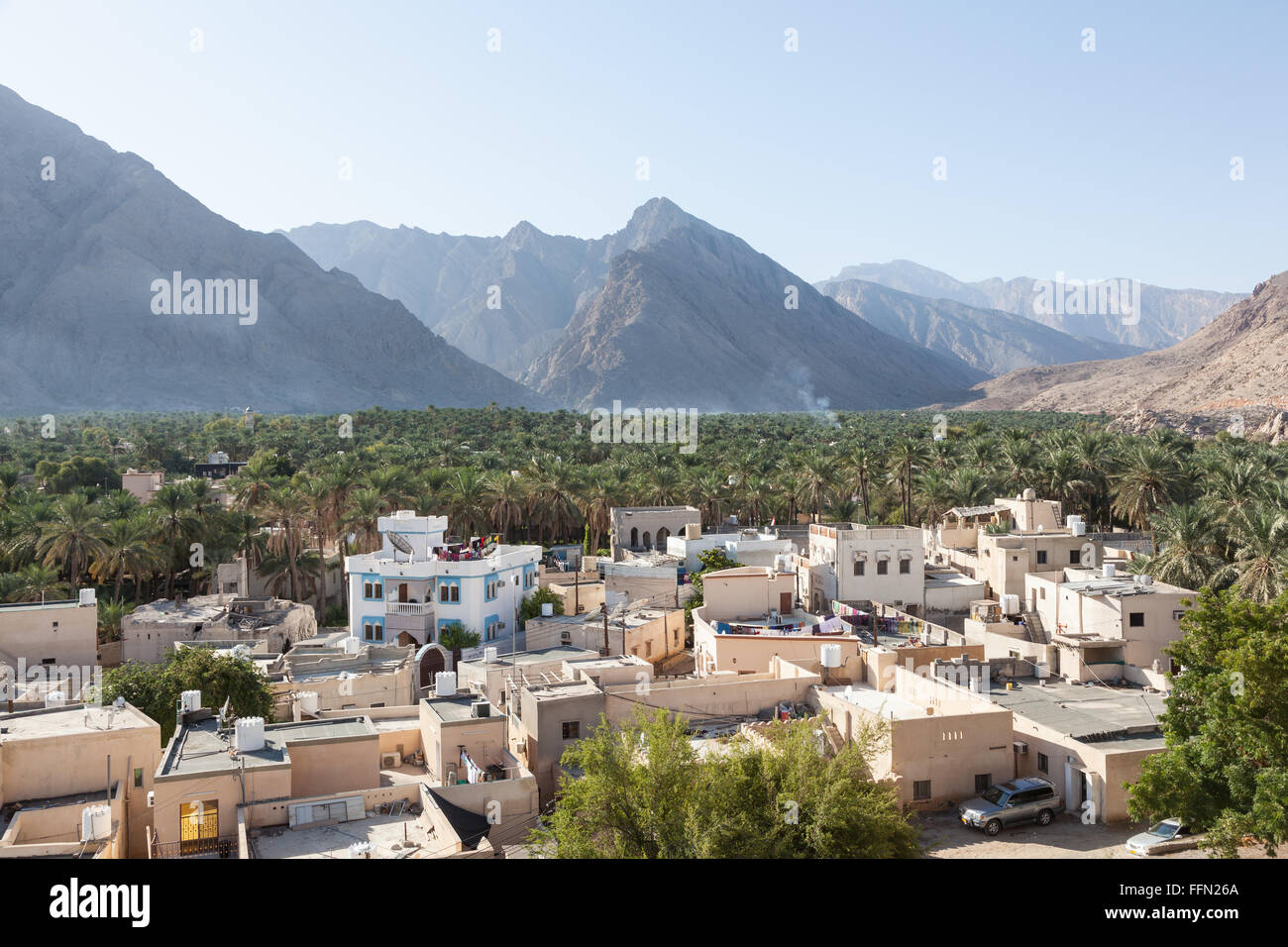 Blick über Stadt Nakhl, Oman Stockfoto