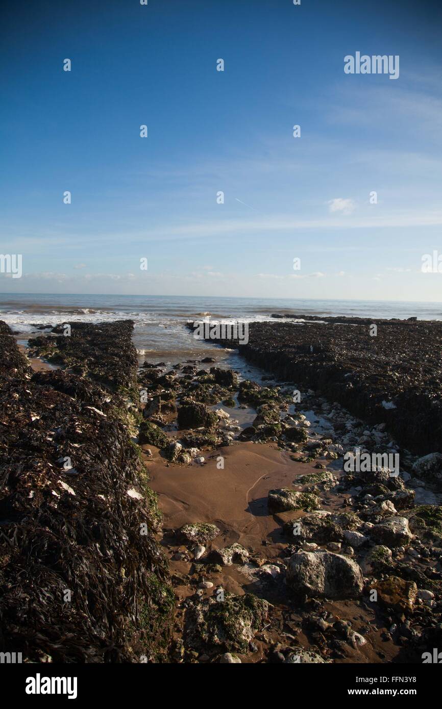 Meer Wasser Wellen Winter ließ kaltes Eis anschwellen Meer Kent Strand Flut Stockfoto