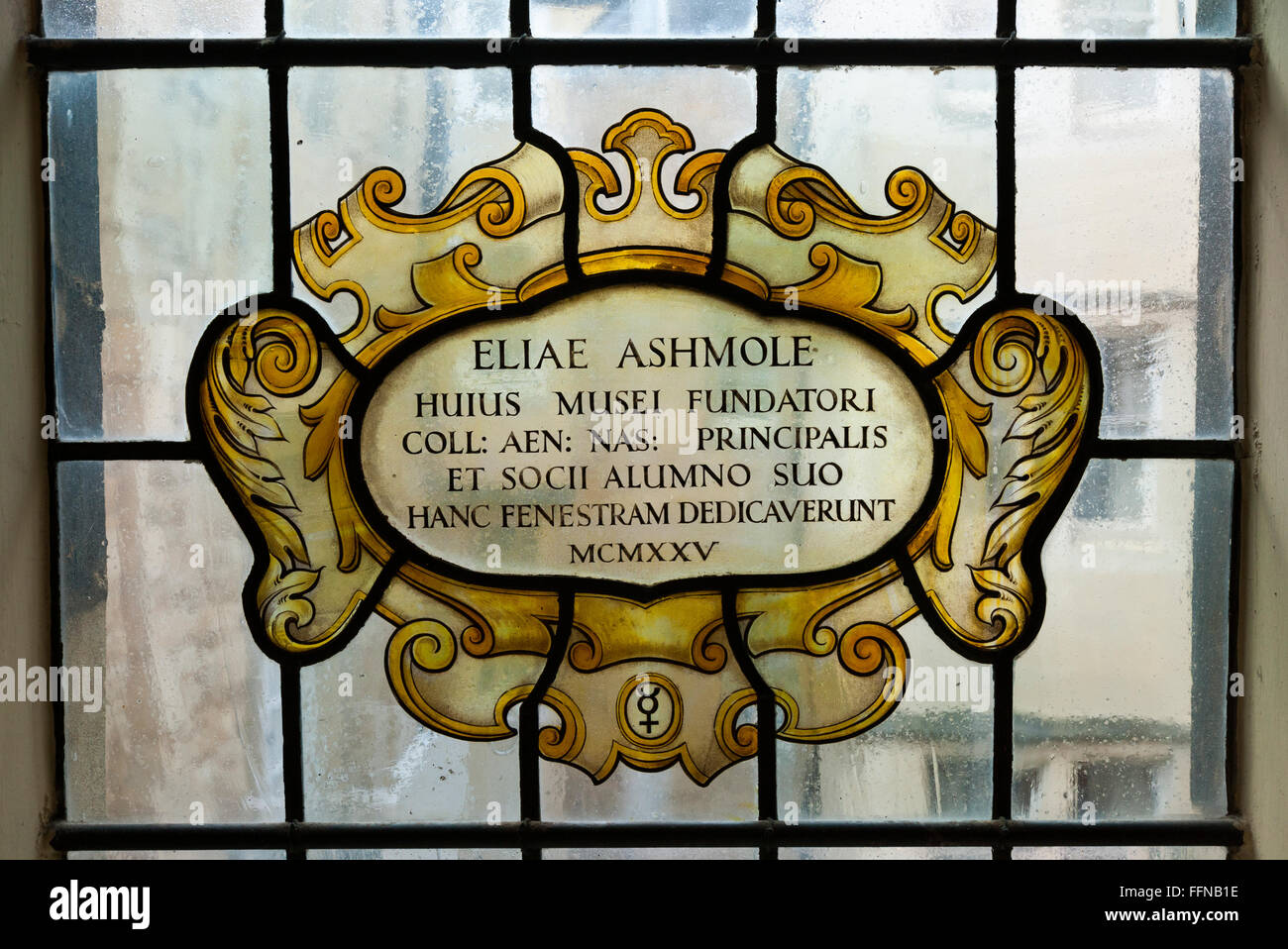 Elias Ashmole - Glasfenster im Museum für die Geschichte der Wissenschaft, Oxford, UK. Stockfoto