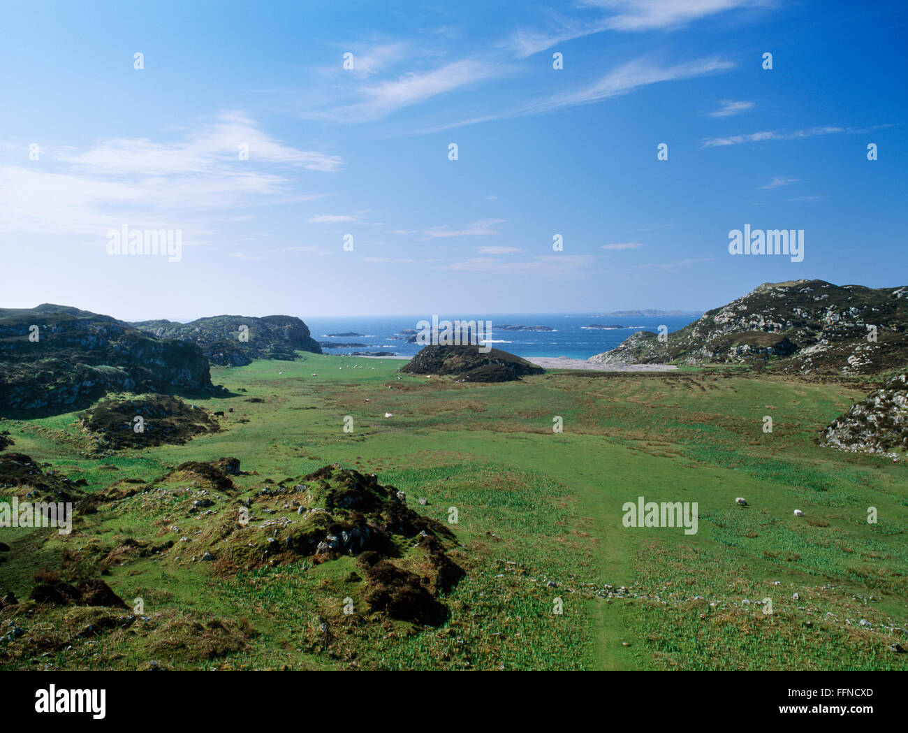 St. Columba Bucht, S-Ende von Iona, Argyll: traditionell Columba erste Landungsbrücke in 563 mit 12 Gefährten in einem Boot mit Haut bedeckt. Stockfoto