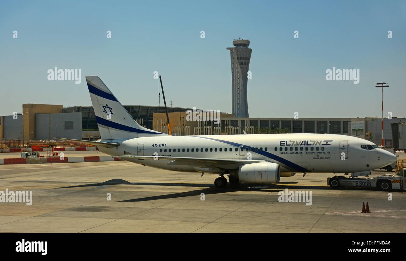El Al-Flugzeug im Flughafen Ben Gurion, Israel Stockfoto