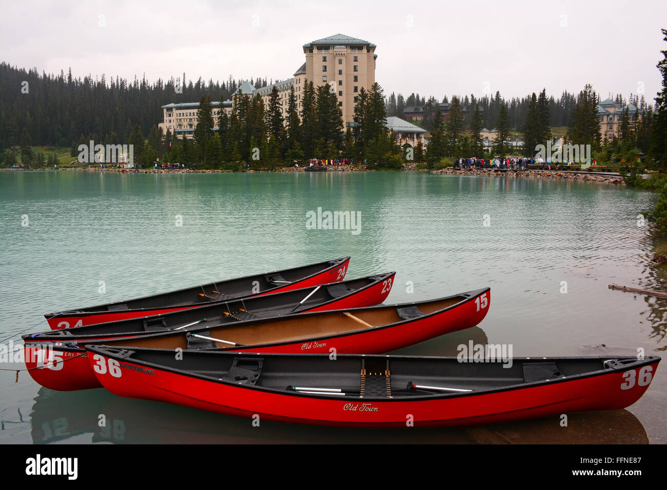 Kanuverleih in Lake Louise, Alberta, Kanada Stockfoto