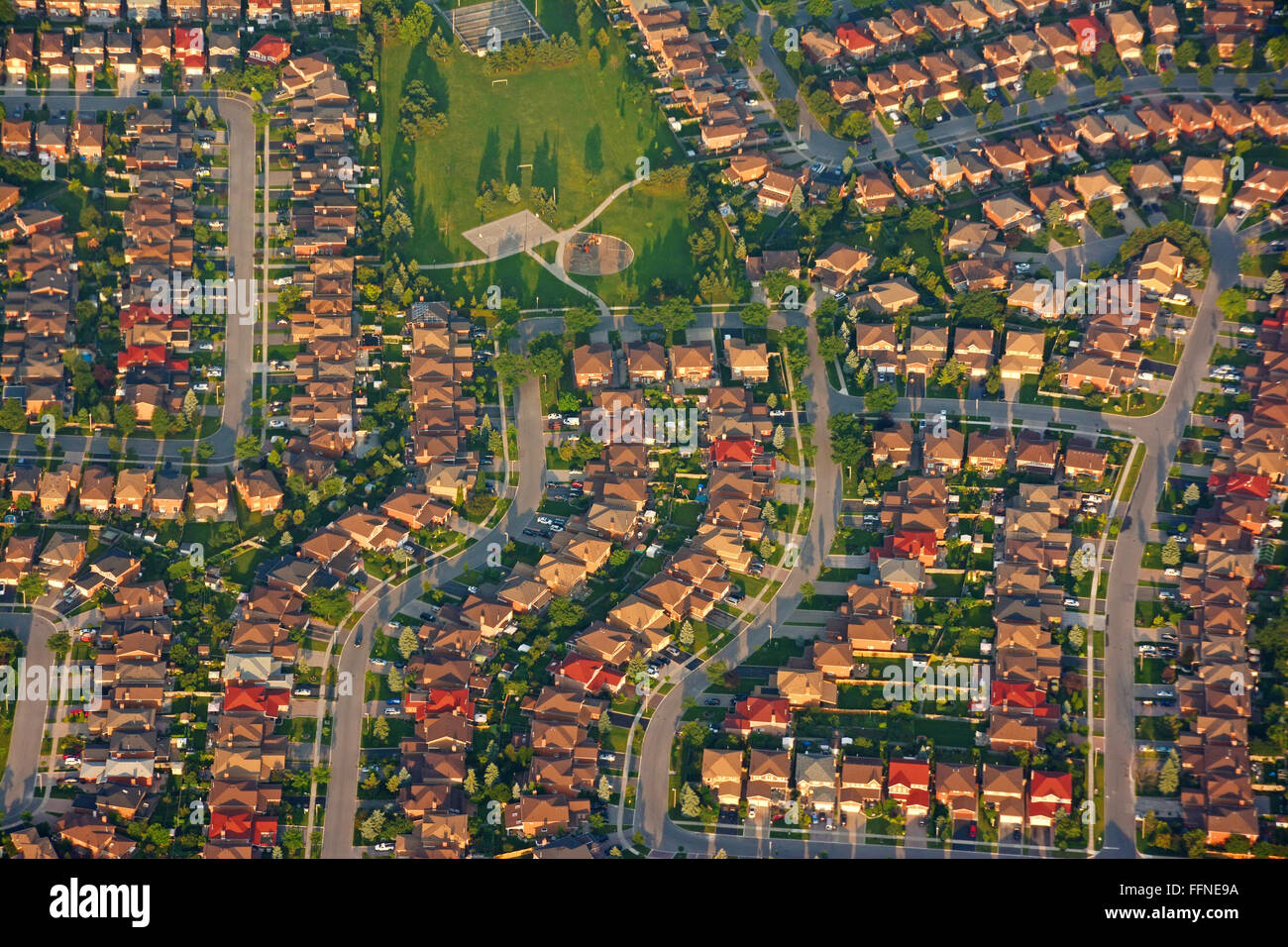 Nordamerikanische Vorort Nachbarschaft, Luftbild Stockfoto