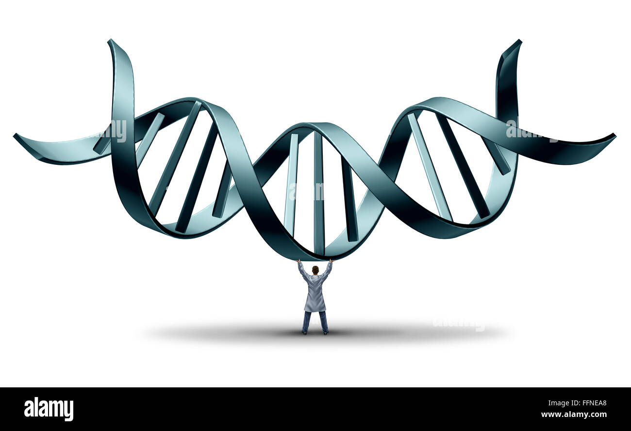 DNA-Arzt Genetiker hochhalten einer Doppelhelix als medizinische Wissenschaft Symbol für den Beruf des Gentechnik-Wissenschaftler Stockfoto