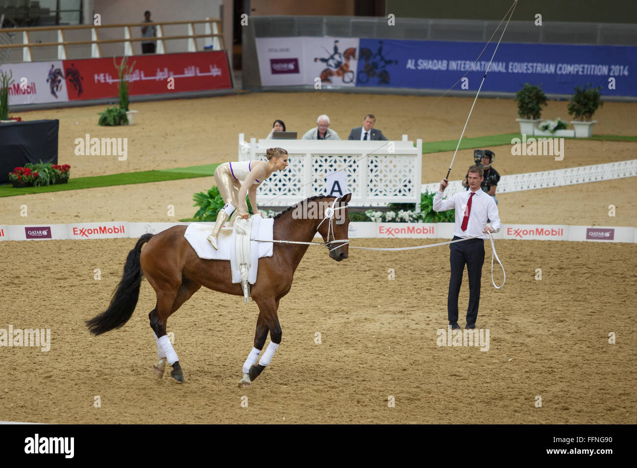 Freestyle am CHI Al Shaqab 2014 Voltigieren.  Al Shaqab Equestrian Center, Doha, Katar. Stockfoto