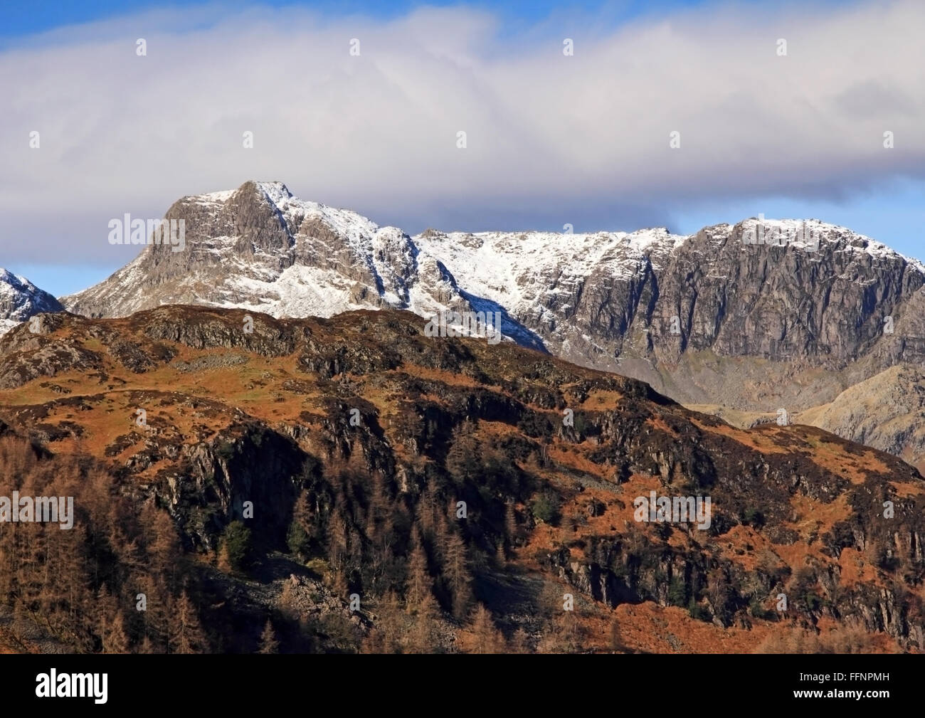 Blick auf Langdale Pike aus lingmoor fiel, Cumbria Stockfoto