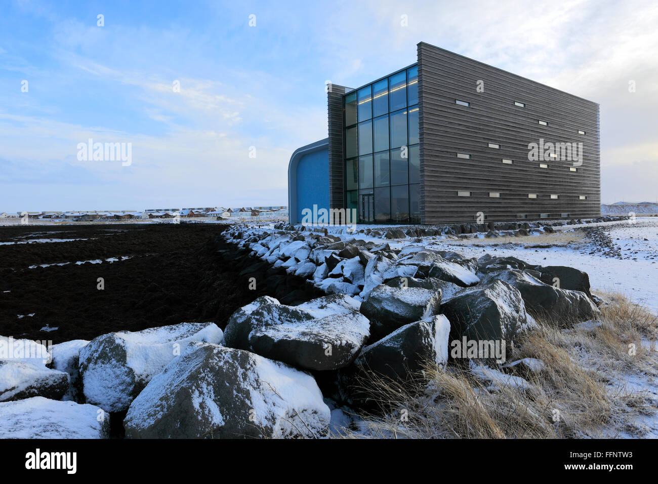 Äußere Vikingaheimar, Wikinger-Museum, Reykjanesbær, Reykjavik City, South West Island. Stockfoto