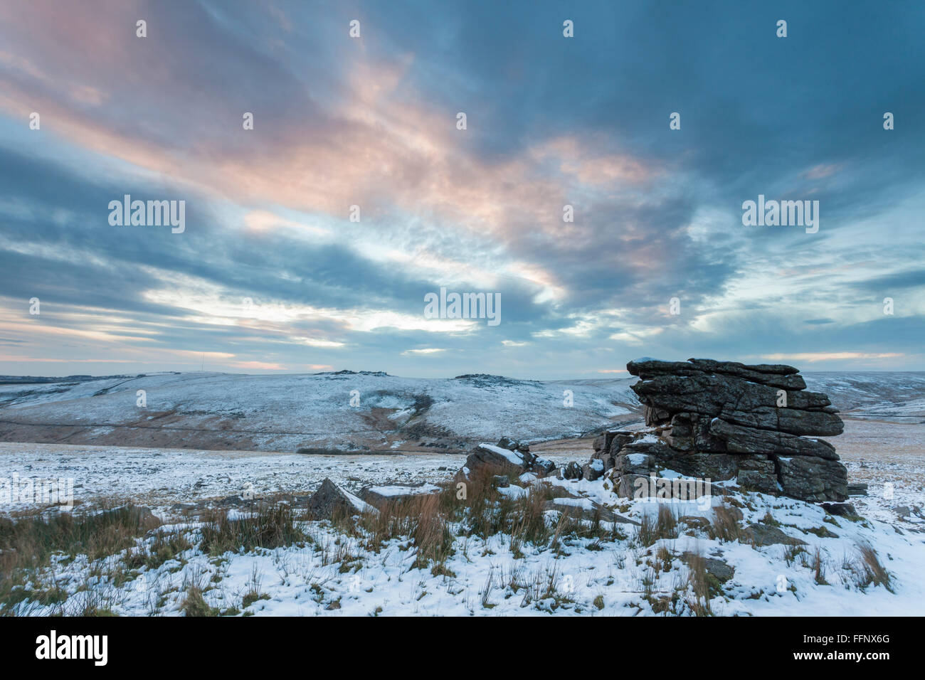 Winterabend bei höheren weißen Tor, Dartmoor National Park, Devon, England. Stockfoto