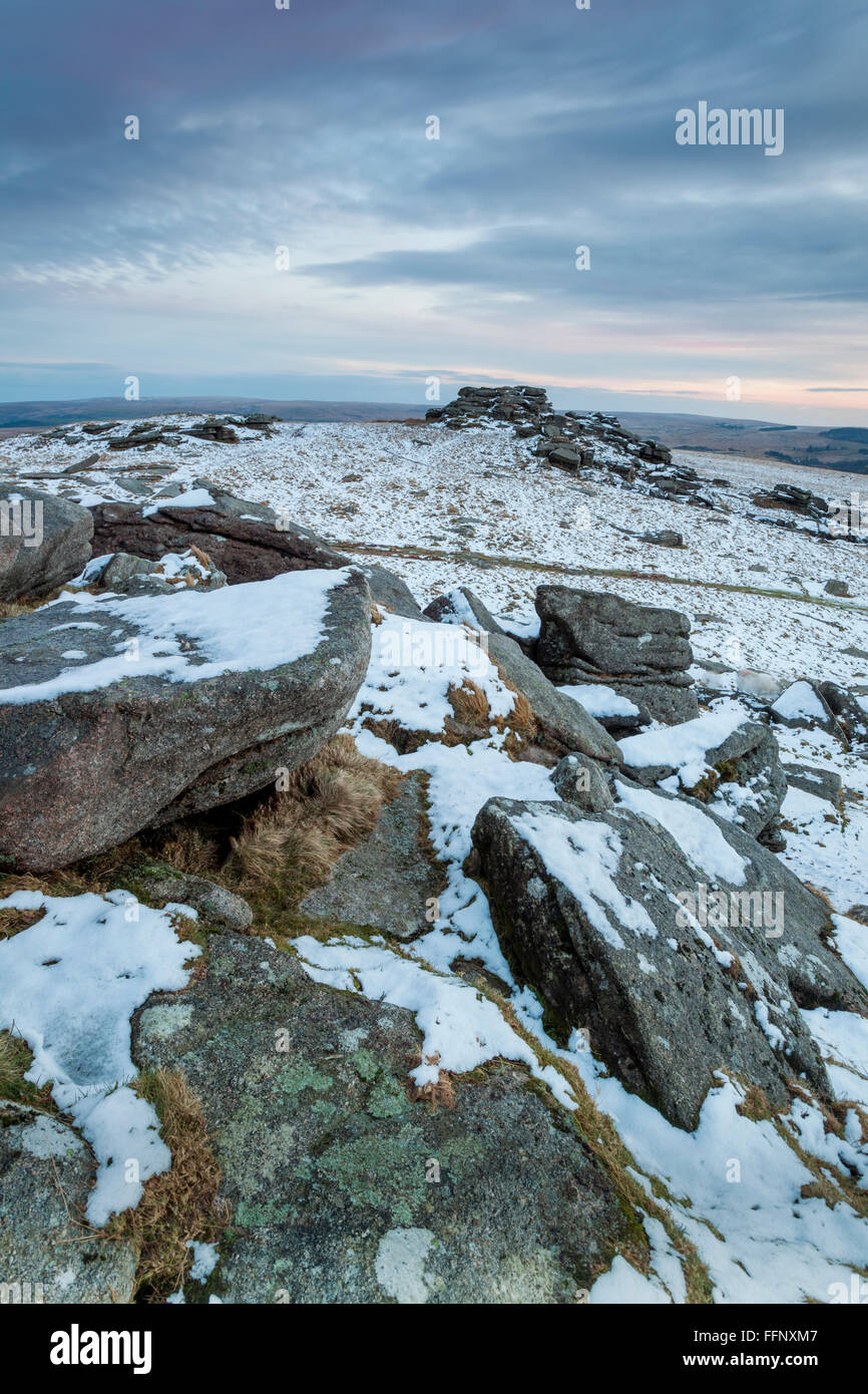 Winterabend bei höheren weißen Tor, Dartmoor National Park, Devon, England. Stockfoto