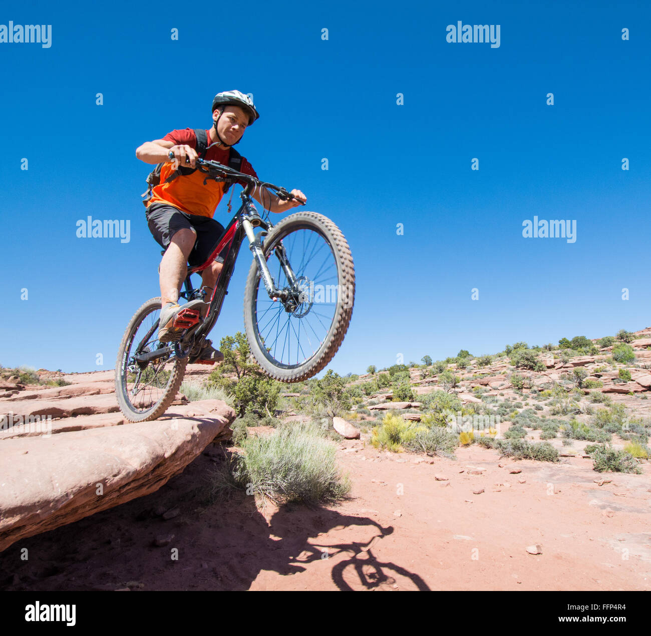 Brian Prescott Mountainbiken Porcupine Rim Trail in der Nähe von Moab Utah Stockfoto