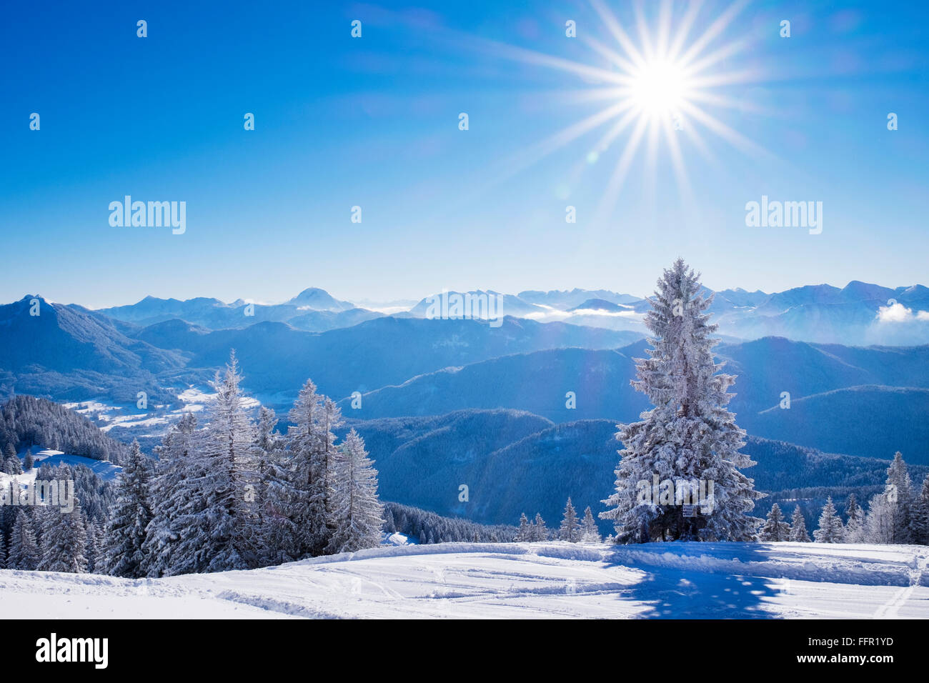Skigebiet Brauneck, Lenggries, Isarwinkel, Bayerische Voralpen, Upper Bavaria, Bavaria, Germany Stockfoto