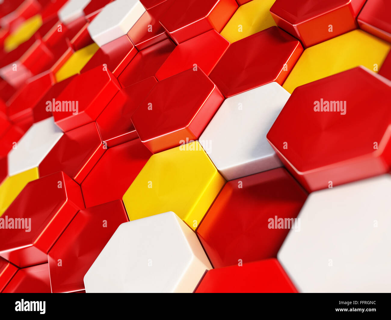 Abstrakte sechseckigen Hintergrund mit weißen, gelben und roten Sechseck Formen gebildet. Stockfoto